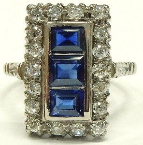 e9366 Art Deco diamond and sapphire ring