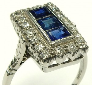 e9366 sapphire and diamond Art Deco 18kt. ring