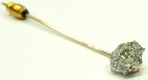 e9492 diamond stick pin platinum and 14 karat yellow gold