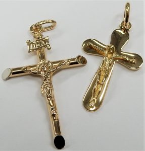28mm x 8mm Million Charms 14k Yellow Gold with White CZ Accented Key Charm Pendant with 18 Rolo Chain 