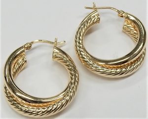 19mm x 20.1mm Solid 14k Gold Polished and Textured Hoop Earrings