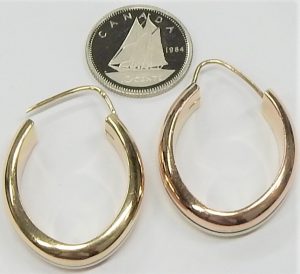 14k Rose Gold Oval Hoops Earrings Large Matte Glitter 1.2 Inches  2.4 gram 