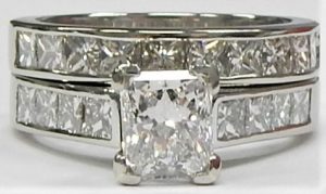 Rhodium Plated Base Metal Channel HALF Set 3.5mm Princess Cut CZ Eternity Bridal Ring Presented in our Branded Gift Box Size L 12 ONLY