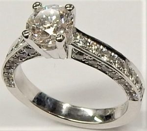 Size 7 Sterling Silver Diamond Engagement Ring w/ 0.06 Carat Brilliant Cut Diamonds 1/8in. wide 3.5mm