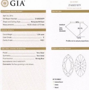 e8067 cert VVS1-E 1.30ct marquise