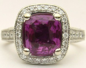 e8379 Fuschia sapphire and diamond ring