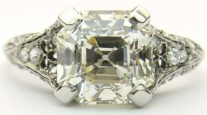 e8462 Antique Asscher square emerald cut diamond ring