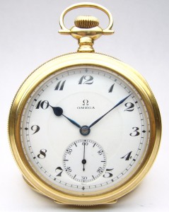 e8495.1 Omega 21 jewel adjusted 5 position pocket watch 14kt case