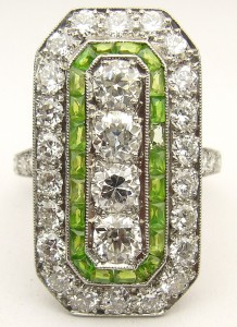 e9263 art deco diamond demantoid andradite garnet ring platinum