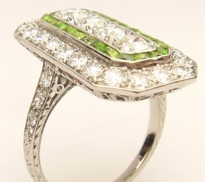 e9263 platinum art deco demantoid andradite garnet ring