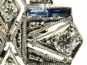 e9379.1 Art Deco platinum 18kt. diamond and sapphire brooch
