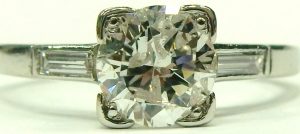 e9476 0.75ct. platinum diamond ring with baguettes