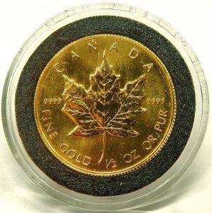 e9703 half ounce 9999 Canadian Maple leaf gold coin 1986