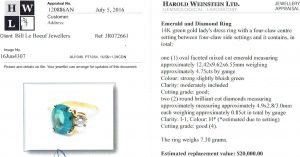 e9863 emerald diamond ring appraisal Harold Weinstein