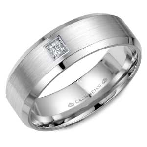 Diamond Ring- Men's 
14 Karat White Men's Diamond Ring Width 8mm 
Finger Size 10 
1 Center Diamond 0.15ct Shape: Princess 0.15