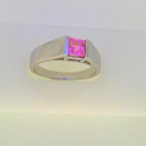 ** Ring 
14 Karat White ** Ring With Finger Size 6.75 
Width 2.48mm Gram Weight 3.61 
1 Center ** Shape: Princess