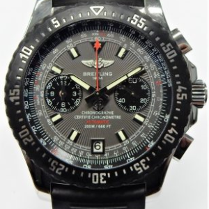 Breitling SkyRacer A27363 (our old stock E12558) in strap 2274824
Gents Estate Watch - Breitling Chronograph 
Vendor Style #: A27363 2274824
44 StainlessSteel Strap 
Dial:
Box Not Included/Papers Not Included
Condition Raven Rare
1 Year Warranty