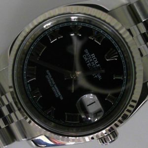 Estate Rolex DateJust Year: 2010
Vendor Style #: 116234 Datejust 36 fluted jubilee SN: G6797077 Jubilee
36mm 18K/Stainless Steel
Dial: Black Roman 
Box Included/Papers 
Condition Very good
1 Year Warranty