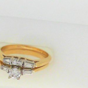 Diamond Engagement Ring 
14 Karat Yellow/White Engagement Ring 0.39twt
Finger Size 6 
 Center Diamond Shape: Various Shapes Clarity: VS2 Colour: H/I 0.39