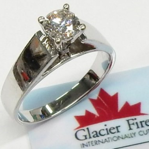 Estate Diamond Engagement Ring 
14 Karat White Estate Engagement Ring Width 2.5mm 
Finger Size 6.5 Gram Weight 4.4 
1 Center Canadian Diamond 0.52ct Shape: Round 0.52