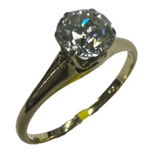 Estate Diamond Engagement Ring
14 Karat Yellow Estate Engagement Ring
Finger Size 6.5 Gram Weight 1.9
1 Center Diamond 0.90ct Shape: EURO Cut; Clarity: VS; Colour: L/M 0.9