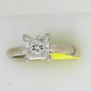 Estate Diamond Engagement Ring 
14 Karat White Estate Engagement Ring Width 2.26mm 
Finger Size 6 Gram Weight 3.15 
1 Center Diamond 1.10ct Shape: Square; Clarity: SI2; Colour: G; GIA 1122988336 1.1