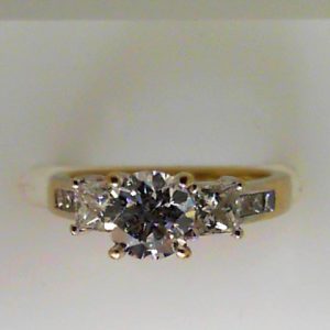 Estate Diamond Engagement Ring 
18 Karat White Estate Engagement Ring 
Finger Size 4 Gram Weight 3.3 
1 Center Diamond 0.73ct Shape: Round; Clarity: VVS1; Colour: D; GIA 15446667 0.73