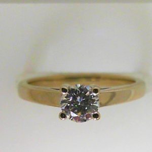 Estate Diamond Engagement Ring 
14 Karat White Estate Engagement Ring 
Finger Size 6 Gram Weight 2.8 
1 Center Diamond 0.43ct Shape: Round; Clarity: VS; Colour: I 0.43