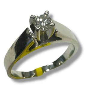 Estate Diamond Engagement Ring 
14 Karat White Estate Engagement Ring 
Finger Size 6.5 Gram Weight 4.59 
1 Center Diamond 0.45ct Shape: Round; Clarity: SI1; Colour: H 0.45