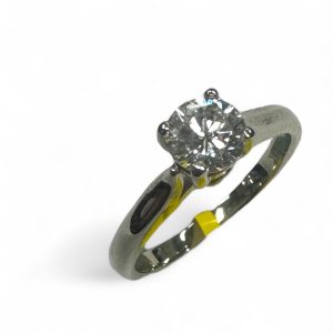 Estate Diamond Engagement Ring 
14 Karat White Estate Engagement Ring 
Finger Size 4.75 Gram Weight 2.6 
1 Center Diamond 0.52ct Shape: Round; Clarity: VS; Colour: G 0.52