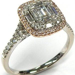 Estate Diamond Engagement Ring
18 Karat Rose/White Estate Engagement Ring
Finger Size 8 Gram Weight 4.6
Center Diamond Shape: Various Shapes; Clarity: VS; Colour: F/G Round Diamond 0.13 ctw 0.79