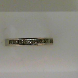 Estate Diamond Anniversary Ring 
14 Karat White Estate Anniversary Ring 
Finger Size 6.5 Gram Weight 2.21 
10 Center Diamonds Shape: Round 0.2