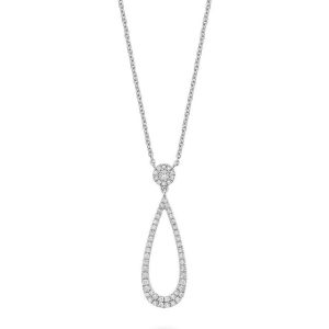 Diamond Pendant/Necklace 
14 Karat White Diamond Pendant 
Gram Weight 2.13 Chain Style: Cable Link 14 Karat White Length: 18in 
39 Center Diamonds Shape: Round