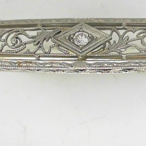 Estate Diamond Pendant/Necklace
14 Karat White Estate Diamond Pendant
Gram Weight 3.7
1 Center Diamond 0.03ct Shape: Round 0.03