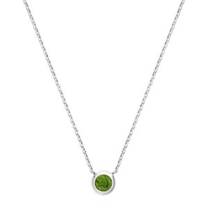 Emerald Pendant 
10 Karat White Emerald Pendant 
 Chain Style: Cable Link 10 Karat White Length: 17in 
1 Center Emerald Shape: Round