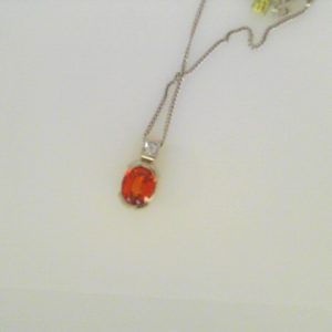 Garnet Estate Pendant
14 Karat White Orange Garnet Pendant
Gram Weight 3.45 Chain Style: No Chain
1 Center Garnet 3.03ct Shape: Oval; Colour: Orange With 1 Princess Diamond 0.25 ctw
