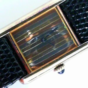 Ladies Estate Watch Cartier Dress 1982
Vendor Style #: 001-42713-001 must de Cartier 3 197877
20.6mm x 27.9mm Gold Plated Strap 
Dial:Tri-colour
Box Not Included/Papers Included
Condition fair
1 Year Warranty