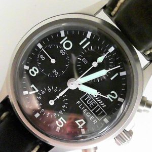 Gents Estate Watch Sinn Complicated 
Vendor Style #: Ref:356 Flieger Chronograph 12740
38.6 StainlessSteel Strap 
Dial:Black Arabic
Box Included/Papers Included
Condition Excellent
1 Year Warranty