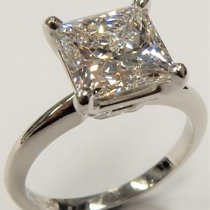 Estate Diamond Engagement Ring 
Platinum White Estate Engagement Ring 
Finger Size 6 Gram Weight 4.5 
1 Center Diamond 2.15ct Shape: Princess; Clarity: VS2; Colour: F; GIA 16178230 2.15