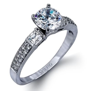 Diamond Semi-Mount Ring 
18 Karat White Ring 
Finger Size 7 
 Center Diamond Shape: Various Shapes; Clarity: VS1; Colour: F/G 0.63