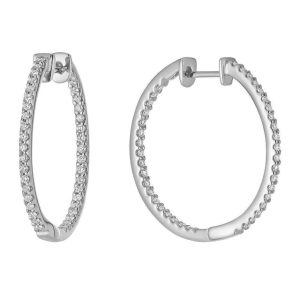 Diamond Earrings 
14 Karat White Diamond Earrings 
 
100 Center Diamonds Shape: Round Clarity: I1 Colour: G/H 0.51