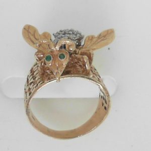 Emeralds Estate Ring 
14 Karat Yellow Emeralds Ring With Finger Size 11.5 
 Gram Weight 15 
2 Center Emeralds Shape: Round With 29 Round Diamonds 0.50 ctw