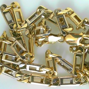 Yellow/White 10 Karat Polished Fancy Link Estate Chain Width 5.5 mm 
Length 20.5 in 
Gram Weight 33 gr