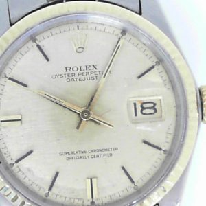 Estate Rolex Dress Year: 1969
Vendor Style #: 1601 DateJust 36 SN: 2221538 Jubilee
36mm 18K/Stainless Steel
Dial: Champagne linin hash 
Box Not Included/Papers Not Included
Condition Fair/Good
1 Year Warranty