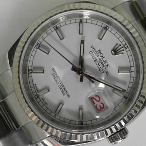 Estate Rolex DateJust Year: 2009
Vendor Style #: 116234 Datejust 36 Roulette SN: V620704 Oyster
36mm 18K/Stainless Steel
Dial: White hash, roulette date wheel 
Box Included/Papers Included
Condition 
1 Year Warranty