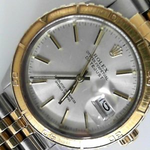 Estate Rolex Sport Year: 1983
Vendor Style #: 16253 Turn-O-Graph Thunderbird SN: 7,490,253 Jubilee
36mm 18K/Stainless Steel
Dial: SIlver hash 
Box Not Included/Papers Not Included
Condition Good
1 Year Warranty