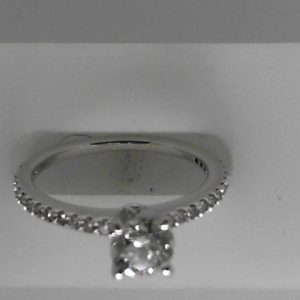 Lady's White 14 Karat Contemporary Estate Engagement Ring Size 7 With One 0.66Ct Round H I1 Diamond And 26=0.20Tw Round H I1 Diamonds Discount: 30
Gram Weight: 2.5