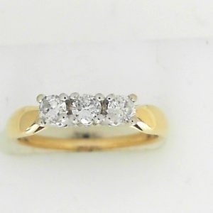 Diamond Wedding/Anniversary Ring 
14 Karat Yellow Wedding/Anniversary Ring 
Finger Size 6.5 Gram Weight 2.62 
3 Center Diamonds Shape: Round; Clarity: I1; Colour: G 0.33
