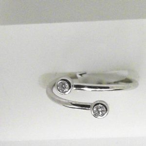 Diamond Dinner Ring - Women's 
14 Karat White Dinner Ring Width 1.3mm 
Finger Size 6.5 Gram Weight 1.6 
2 Center Diamonds Shape: Round 0.09