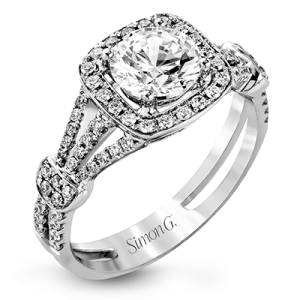 Diamond Semi-Mount Ring 
18 Karat White Ring 
Finger Size 6 
 Center Diamond Shape: Round; Clarity: VS1; Colour: F/G 0.39